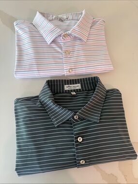 Peter Millar Two-Pack Striped Polo Set - Light Pink/Blue & Dark Gray/White